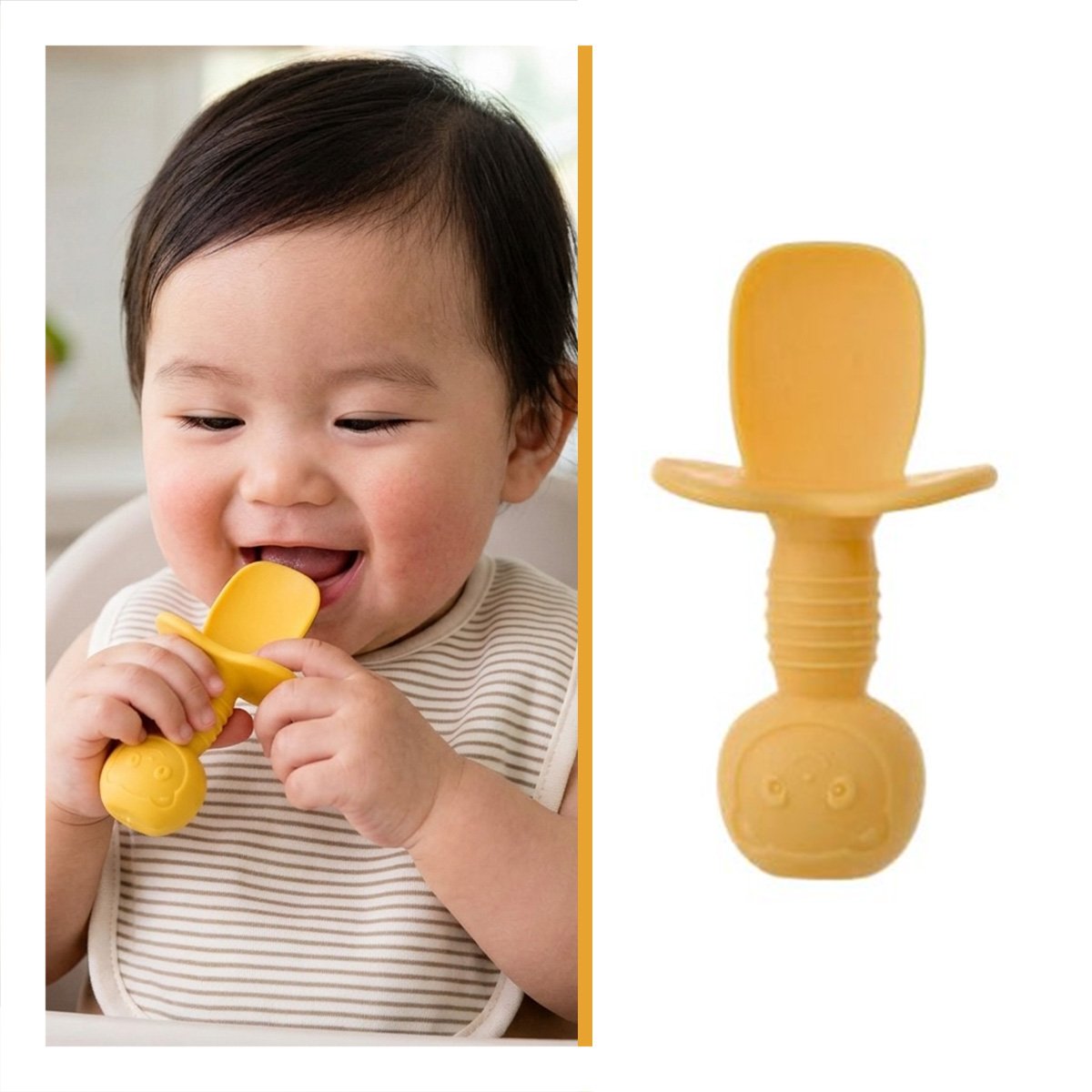 SET 2 PRE CUCHARA Y TENEDOR OSITO MANGO CORTO COLOR AMARILLO PARA NIÑOS COMER - 3