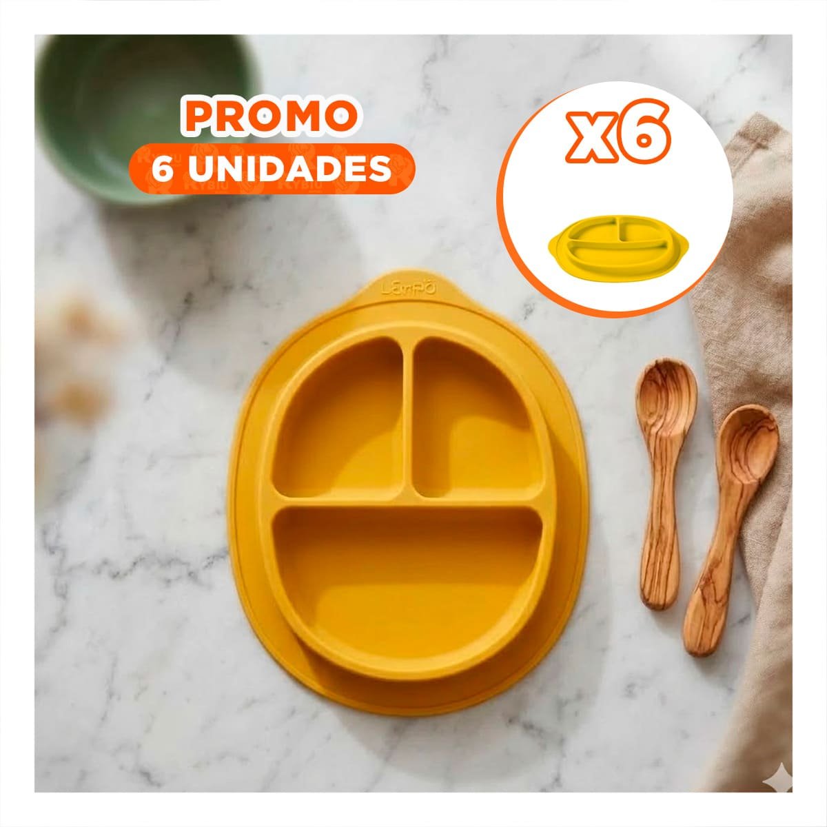 PACK6 FUENTE DE SILICONA COLOR AMARILLO CON CARITA FELIZ DIVIDIDA Y+REGALO STICKER - 1
