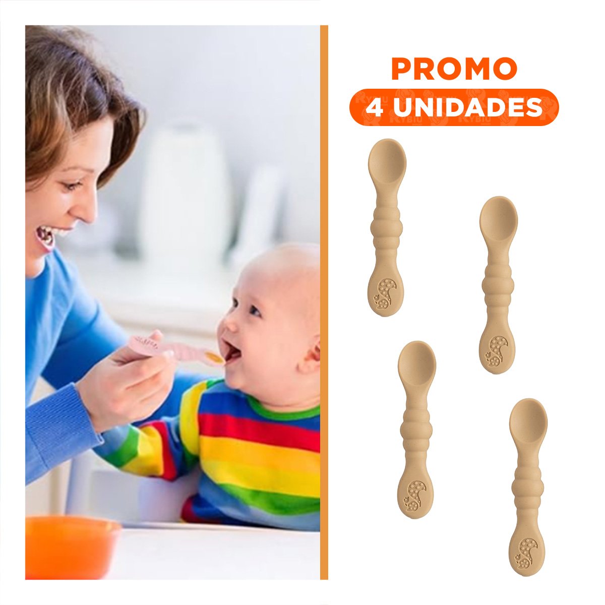 PACK4 PACK 3 PRE CUCHARAS PARA BEBE COMIDA DIARIA Y FACIL DE TOMAR COLOR MELON Y+REGALO STICKER - 1