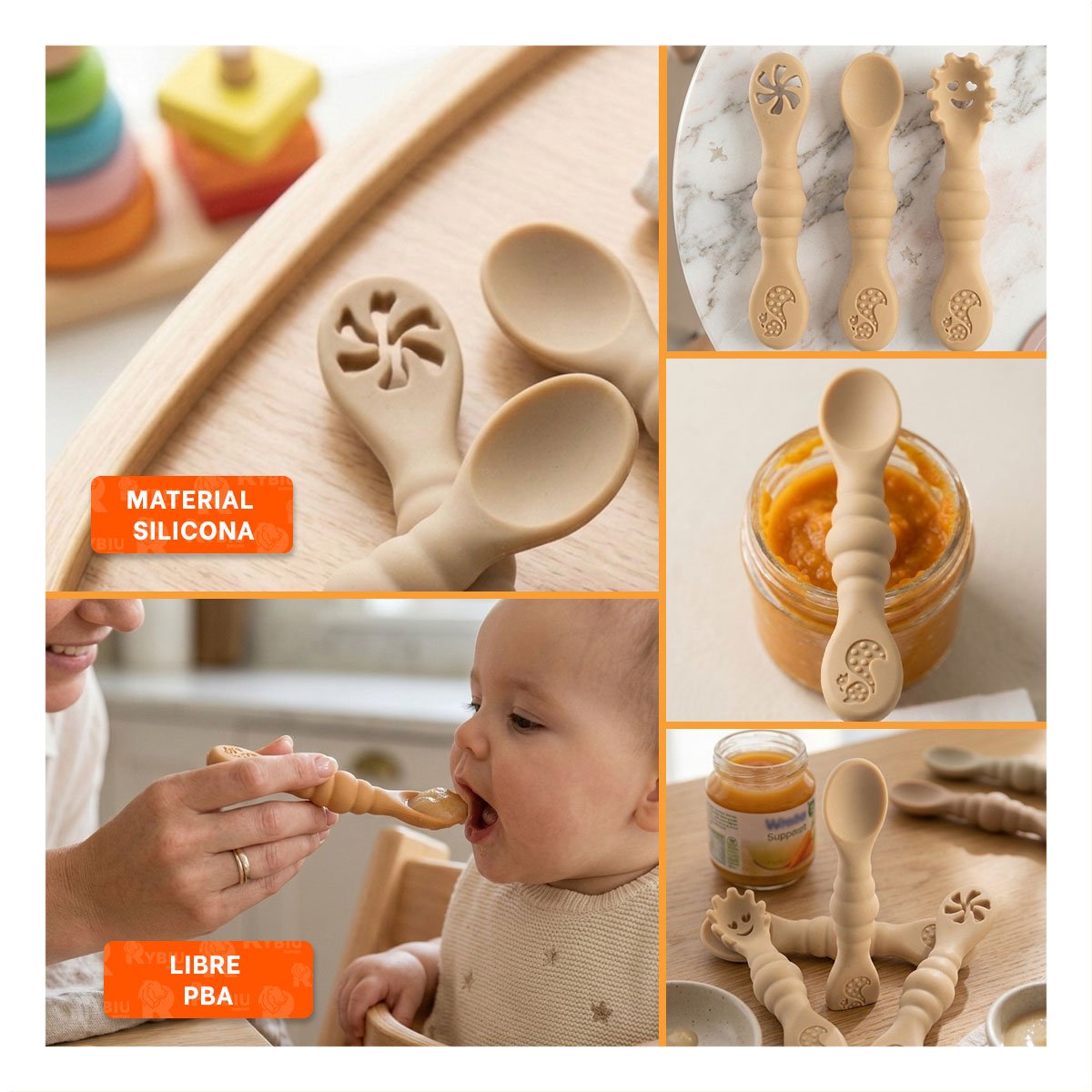 PACK4 PACK 3 PRE CUCHARAS PARA BEBE COMIDA DIARIA Y FACIL DE TOMAR COLOR MELON Y+REGALO STICKER - 2