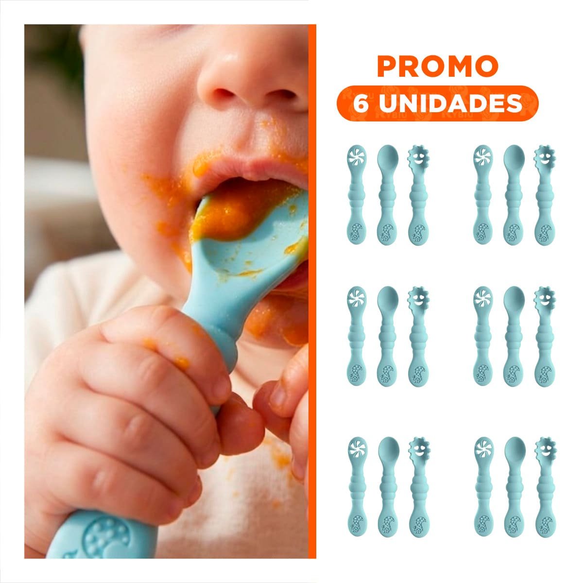 PACK6 SET 3 PRE CUCHARAS CELESTE PARA BEBE PRACTICO Y SEGURO EN HOGAR - 1
