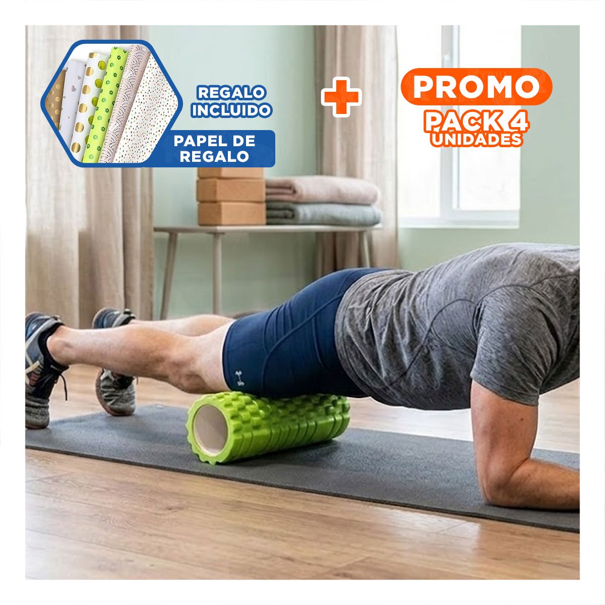 PACK4 CILINDRO ROLLER VERDE PARA ACTIVIDAD FISICA Y RELAJACION MUSCULAR EN CASA Y+PAPEL REGALO - 1