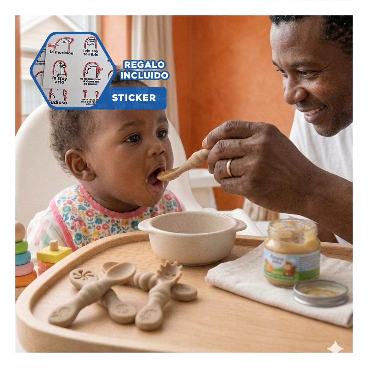 PACK 3 PRE CUCHARAS PARA BEBE PRACTICO Y RESISTENTE EN COMEDOR COLOR MELON Y+REGALO STICKER - 1