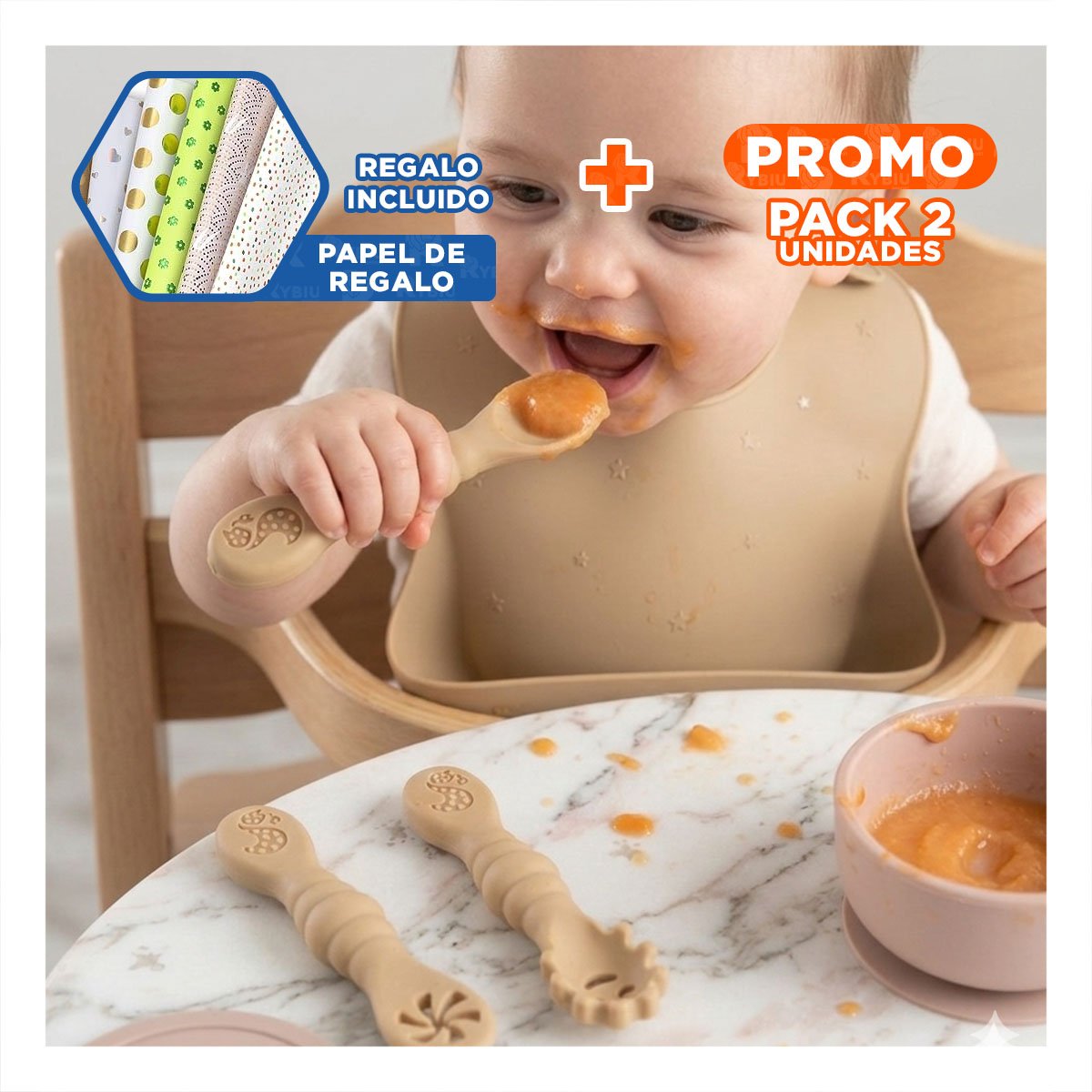 PACK2 PACK 3 PRE CUCHARAS MELON PARA BEBE ALIMENTACION SEGURA Y DIARIA EN CASA Y+PAPEL REGALO - 1