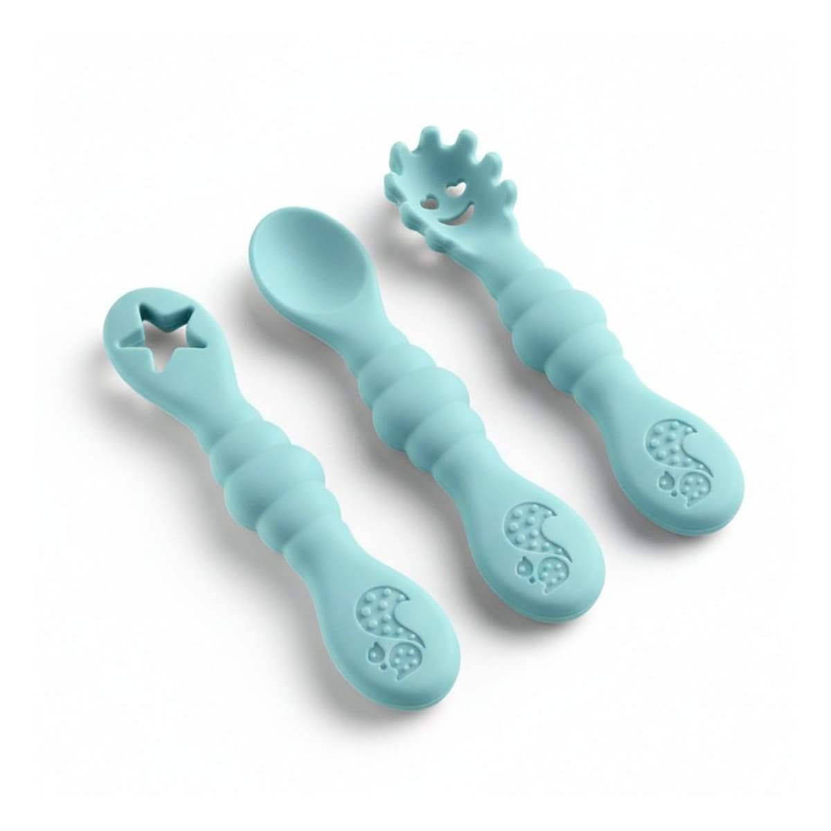 PACK 3 PRE CUCHARAS PARA BEBE PRACTICO Y RESISTENTE EN COMEDOR COLOR CELESTE Y+REGALO STICKER - 3