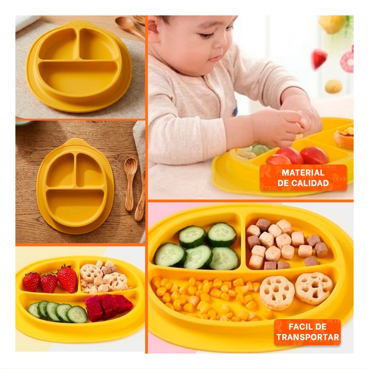 BANDEJA DE SILICONA AMARILLO CON CARITA FELIZ Y SEPARADORES Y+LIGAS REGALO - 5