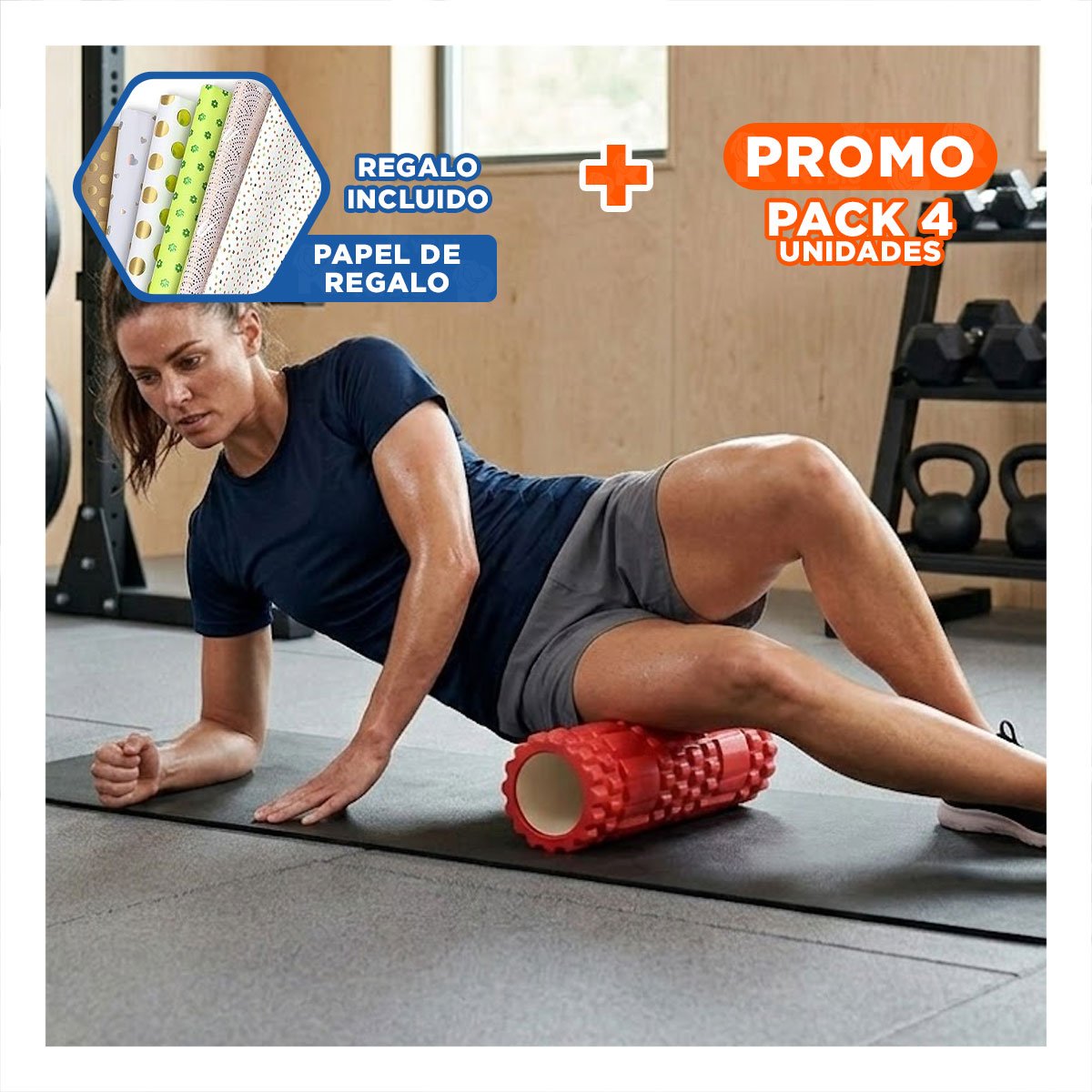 PACK4 RUEDA FITNESS ROLLER ROJO PERFECTA PARA USO SEGURO Y LIBERAR TENSION Y+PAPEL REGALO - 1