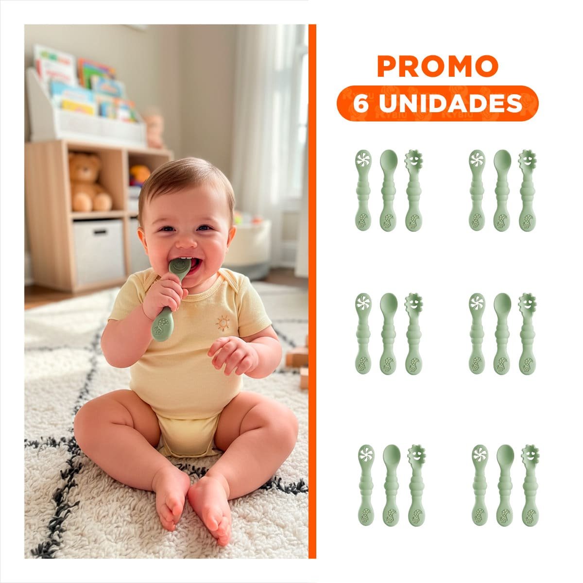 PACK6 SET 3 PRE CUCHARAS VERDE PARA BEBE PRACTICO Y FACIL DE USAR EN HOGAR - 1