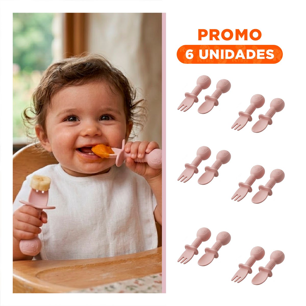 PACK6 SET 2 PRE CUCHARA Y TENEDOR OSITO MANGO CORTO PALO ROSA PARA MESA - 1