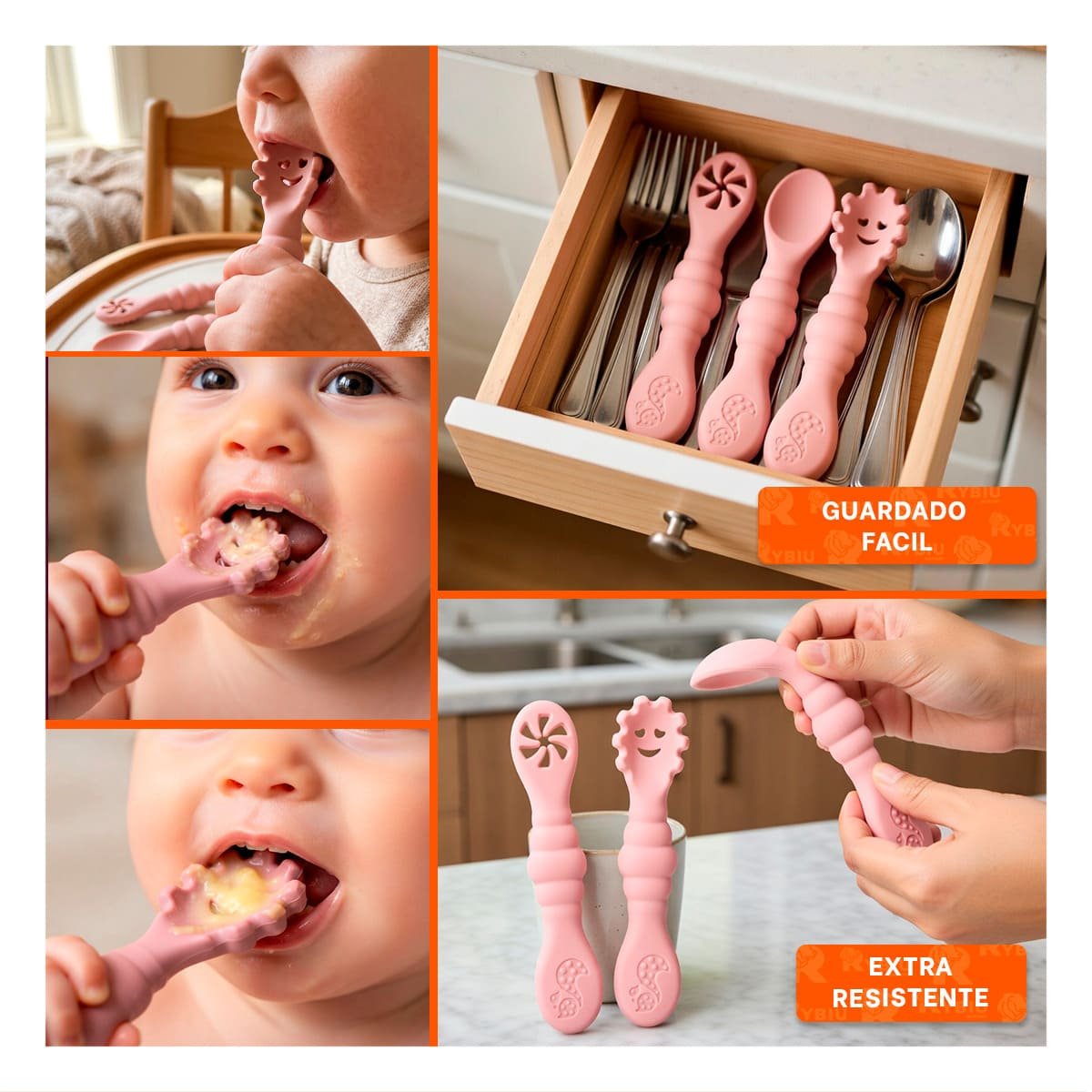 COLECCION 3 PRE CUCHARAS PARA YOGUIS Y PRIMEROS ALIMENTOS ROSADO Y+LIGAS REGALO - 5