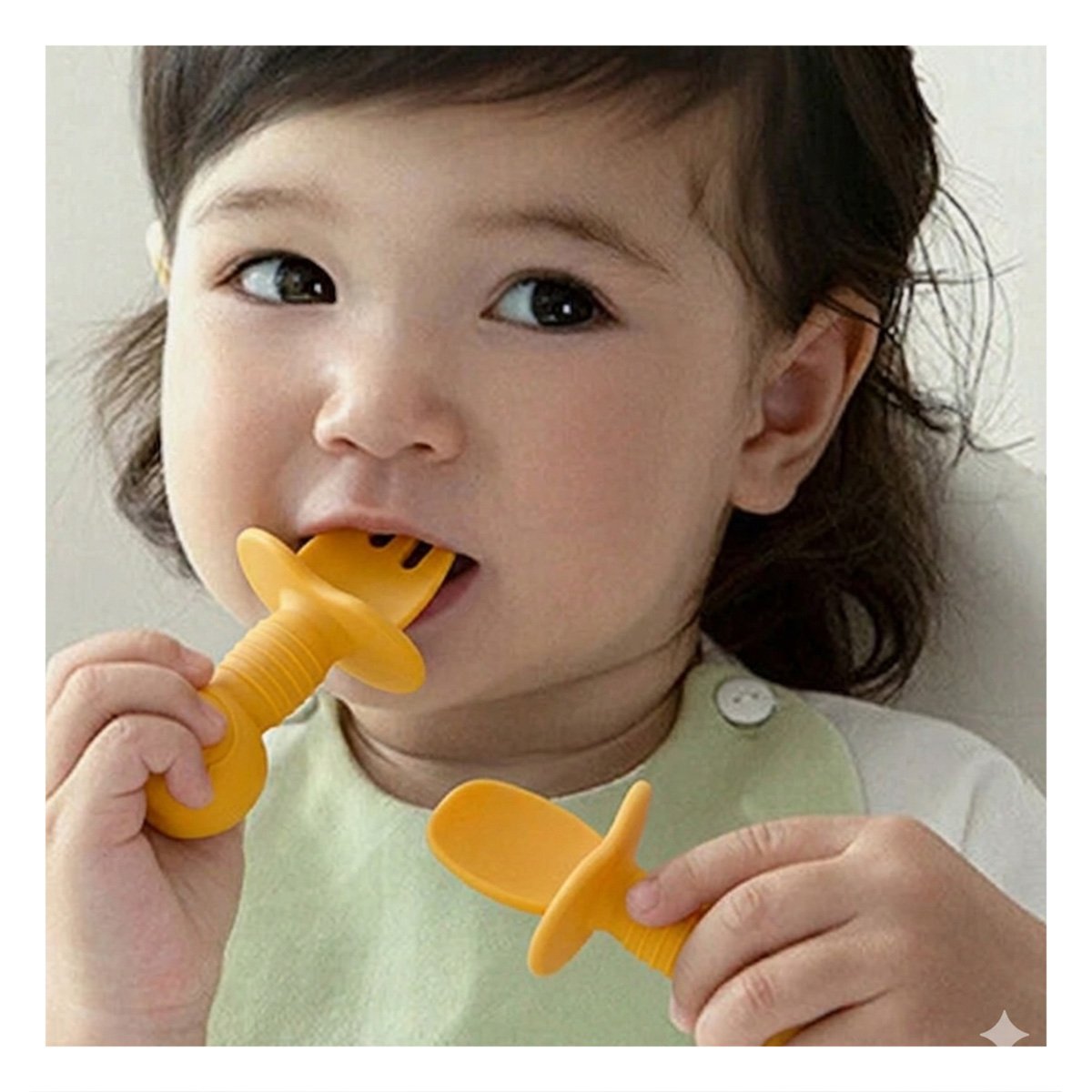 PACK2 KIT 2 PRE CUCHARA Y TENEDOR MANGO CORTO OSITO AMARILLO PARA NIÑOS EN MESA - 2