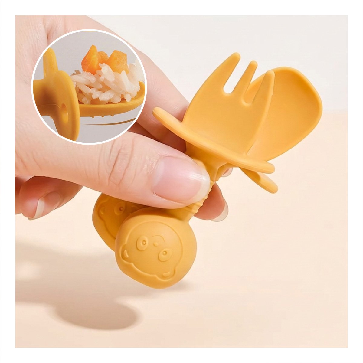 PACK2 KIT 2 PRE CUCHARA Y TENEDOR MANGO CORTO OSITO AMARILLO PARA NIÑOS EN MESA - 5