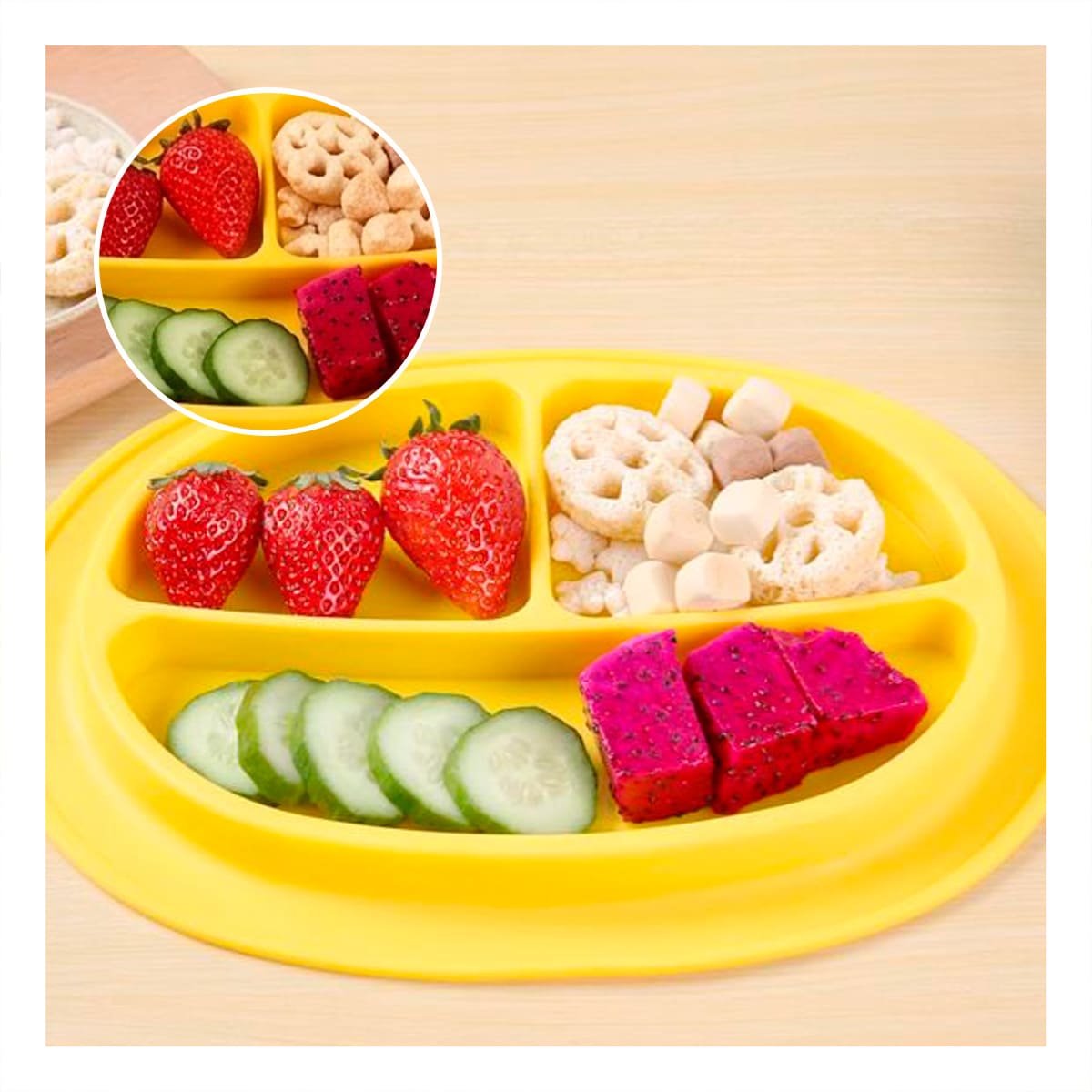 PLATO DE SILICONA CON CARITA FELIZ DIVIDIDO AMARILLO Y+POST IT - 2