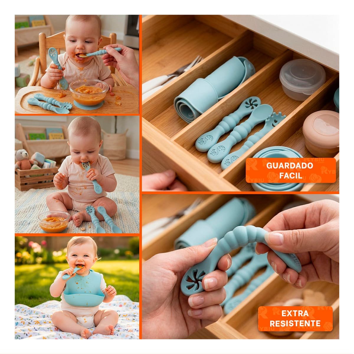 COLECCION 3 PRE CUCHARAS PARA YOGUIS Y PRIMEROS ALIMENTOS CELESTE Y+LIGAS REGALO - 5
