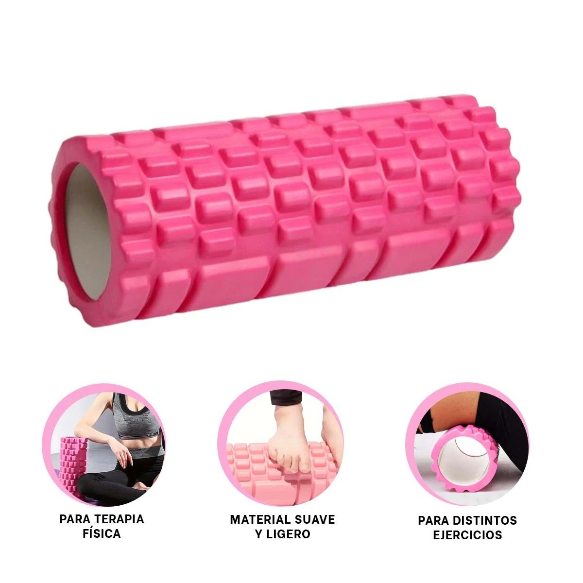 RODILLO ROLLER ROSADO PARA ESTIRAMIENTOS Y RECUPERACION DE MUSCULOS DESGASTADOS - 3