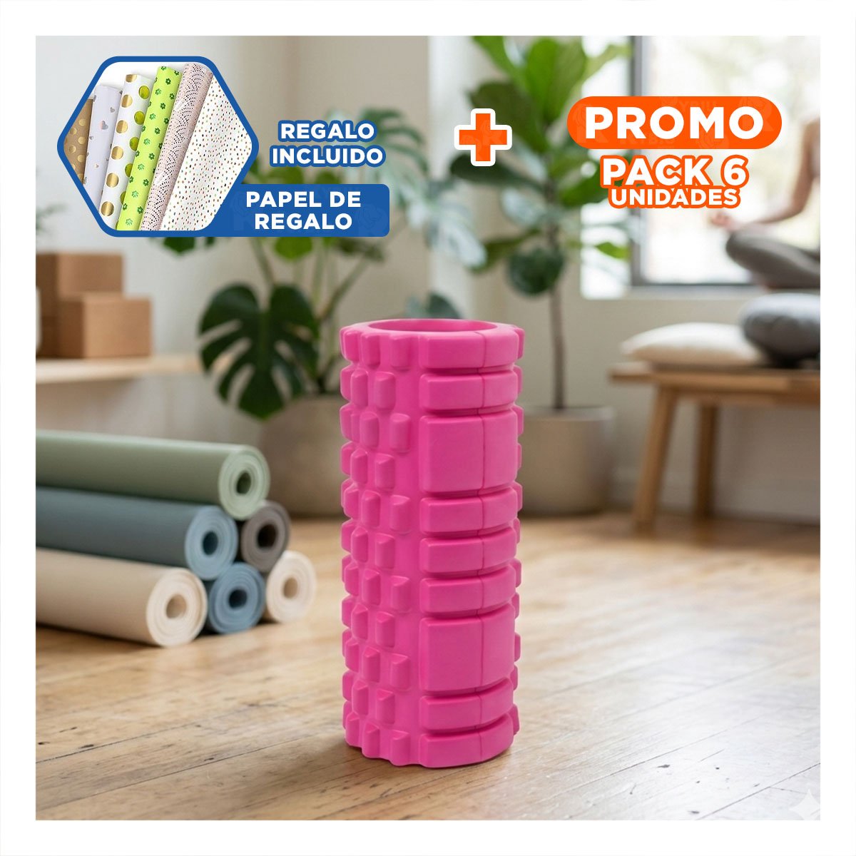 PACK6 CILINDRO ROLLER ROSADO PARA ENTRENAMIENTO SEGURO Y RECUPERACION Y+PAPEL REGALO - 1