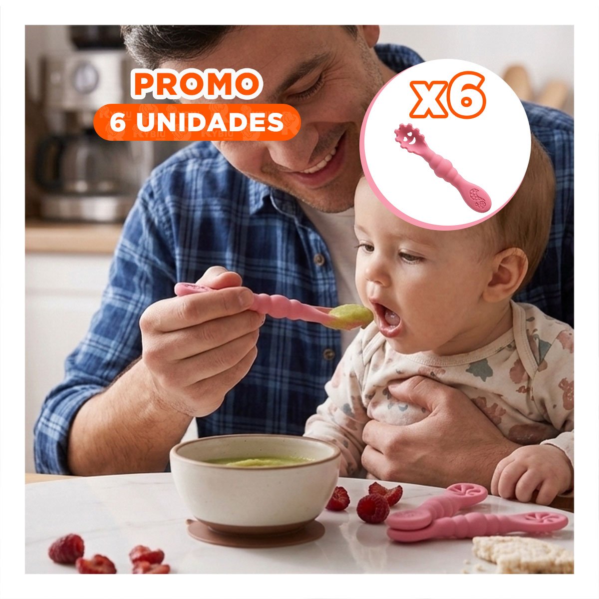 PACK6 PACK 3 PRE CUCHARAS PARA CASA Y COMEDOR BEBE COMODO Y PRACTICO ROSADO Y+REGALO STICKER - 1