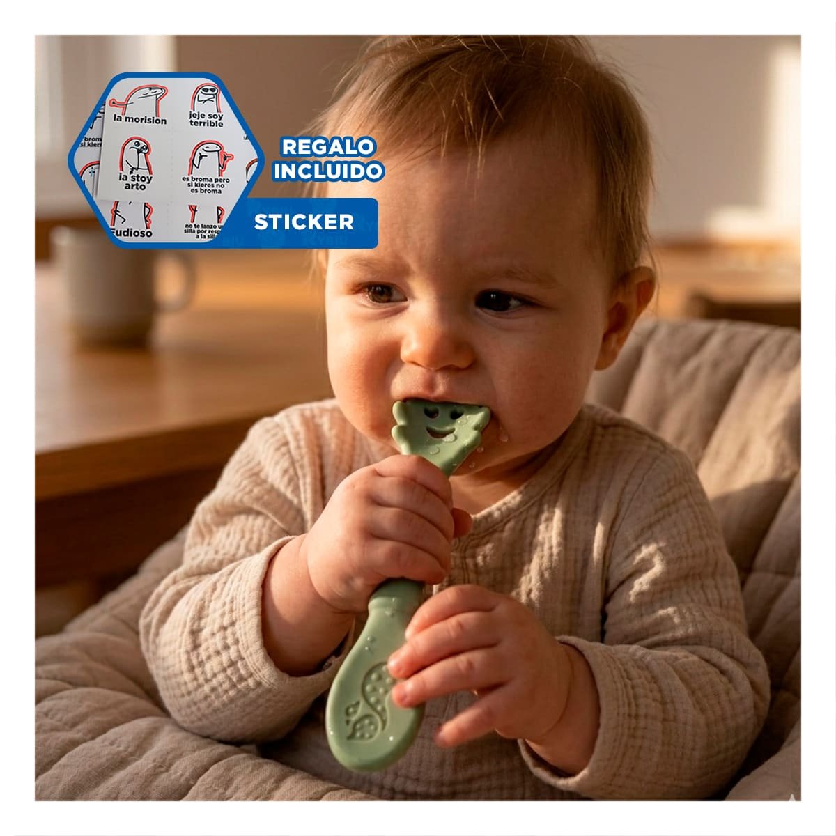 PACK 3 PRE CUCHARAS PARA BEBE USO DIARIO Y SEGURO EN COMEDOR COLOR VERDE Y+REGALO STICKER - 1