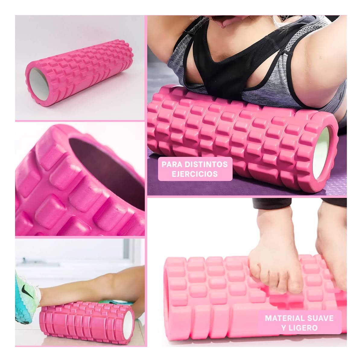 CILINDRO ROLLER ROSADO PARA ACTIVIDAD FISICA Y LIBERAR TENSION DE FORMA SEGURA Y+LIGAS REGALO - 5