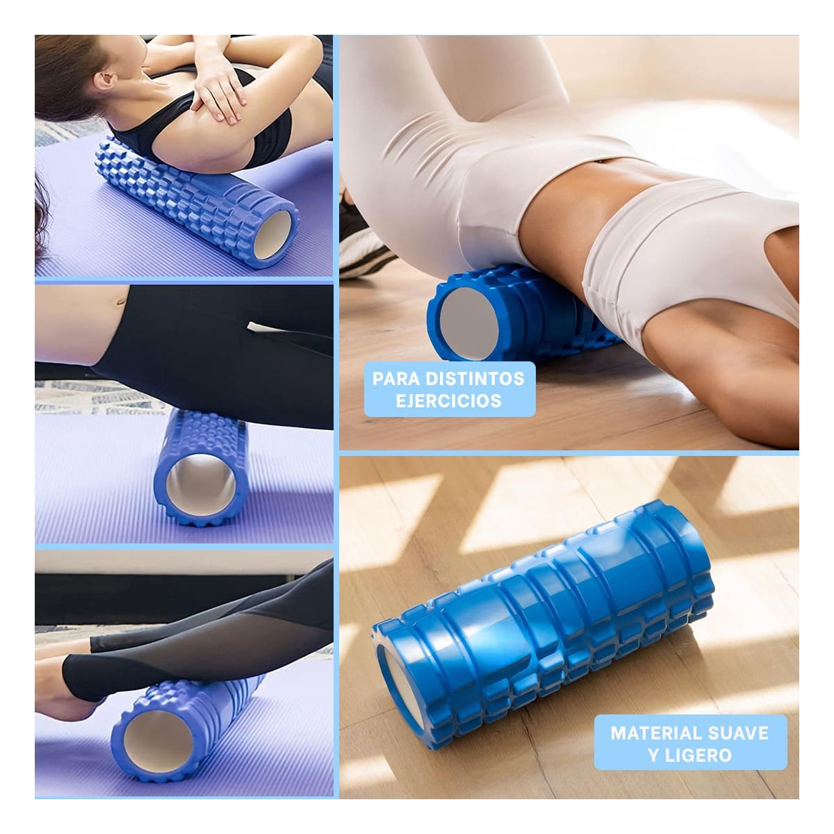RUEDA FITNESS ROLLER CELESTE PARA MASAJES PROFUNDOS Y RECUPERACION MUSCULAR Y+POST IT - 5