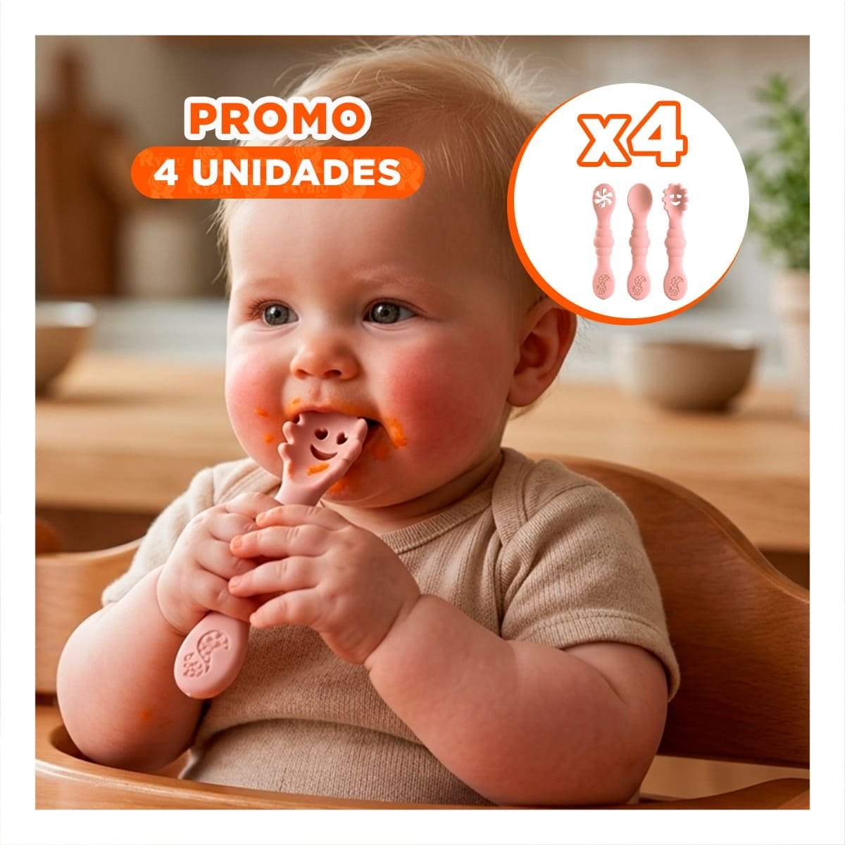 PACK4 SET 3 PRE CUCHARAS PARA YOGUIS DEL BEBE COMODO Y SEGURO COLOR ROSADO - 1