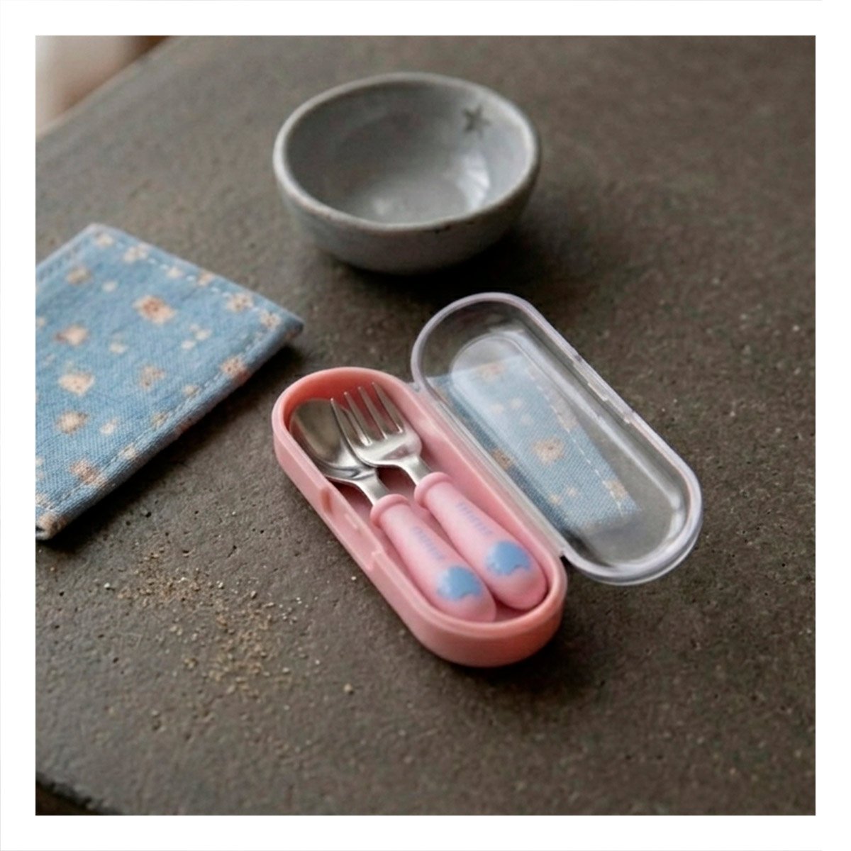 PACK2 KIT ESCOLAR GATO CON ESTUCHE PRACTICO CUCHARA Y TENEDOR COLOR ROSADO - 3