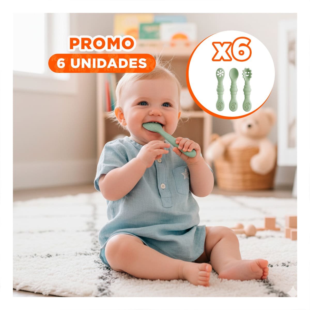 PACK6 PACK 3 PRE CUCHARAS PARA CASA Y COMEDOR BEBE COMODO Y PRACTICO VERDE Y+REGALO STICKER - 1
