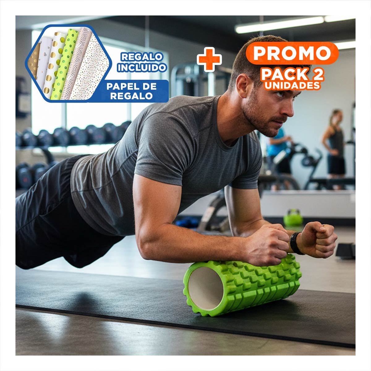 PACK2 RODILLO ROLLER VERDE PARA MASAJES Y RELAJACION DE MUSCULOS CON USO DIARIO Y+PAPEL REGALO - 1