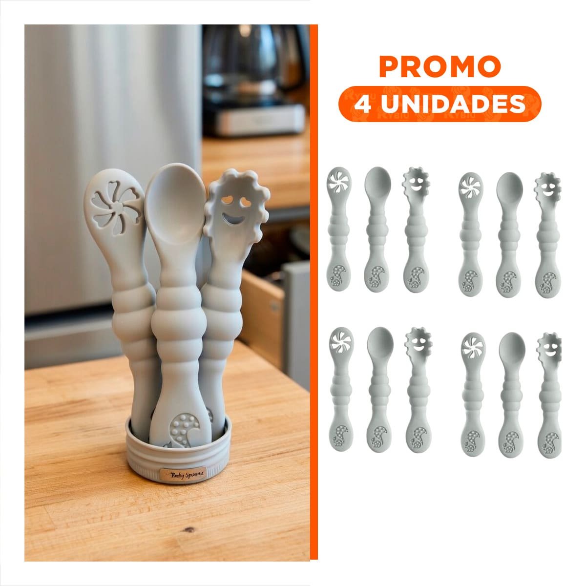 PACK4 PACK 3 PRE CUCHARAS PARA BEBE COMIDA DIARIA Y FACIL DE TOMAR COLOR PLOMO Y+REGALO STICKER - 1