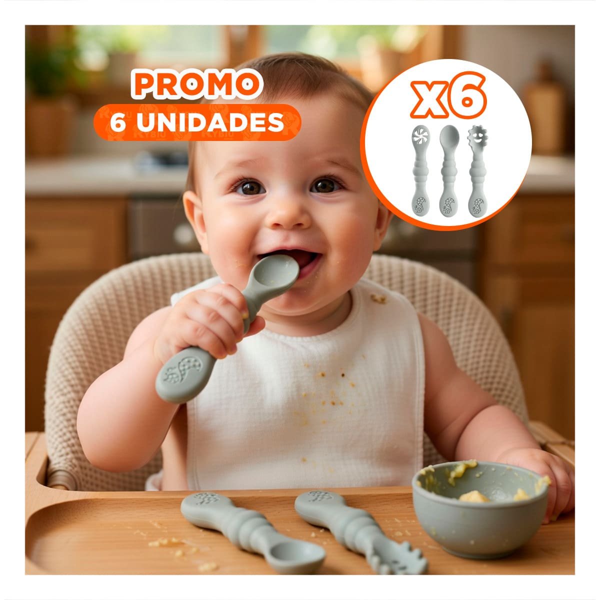 PACK6 PACK 3 PRE CUCHARAS PARA CASA Y COMEDOR BEBE COMODO Y PRACTICO PLOMO Y+REGALO STICKER - 1