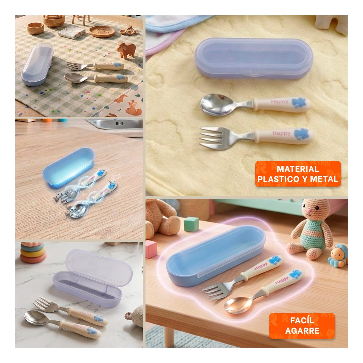 SET DE CUCHARA Y TENEDOR GATO CON ESTUCHE RIGIDO BLANCO Y+POST IT - 1