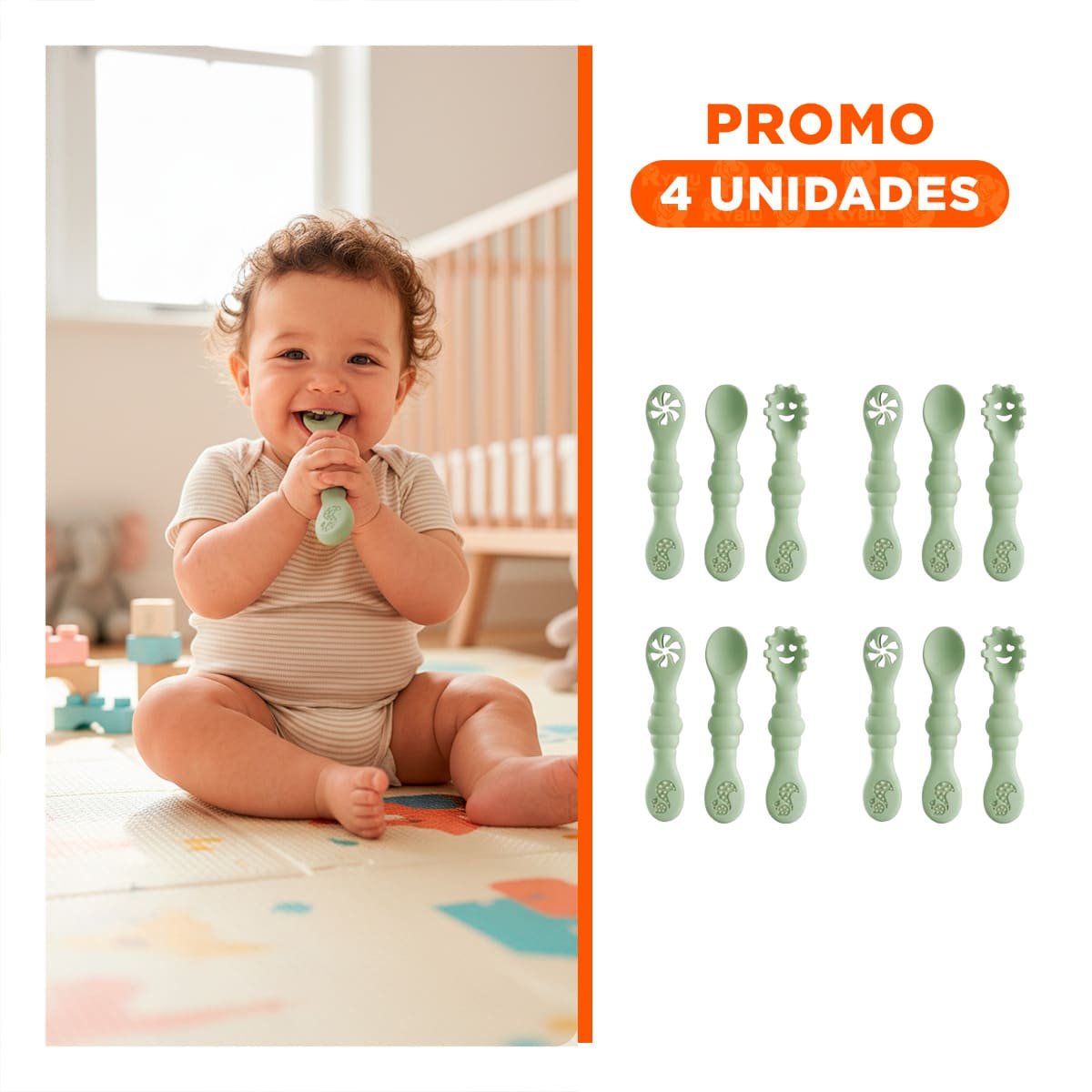 PACK4 PACK 3 PRE CUCHARAS PARA BEBE COMIDA DIARIA Y SEGURA COLOR VERDE Y+REGALO STICKER - 1