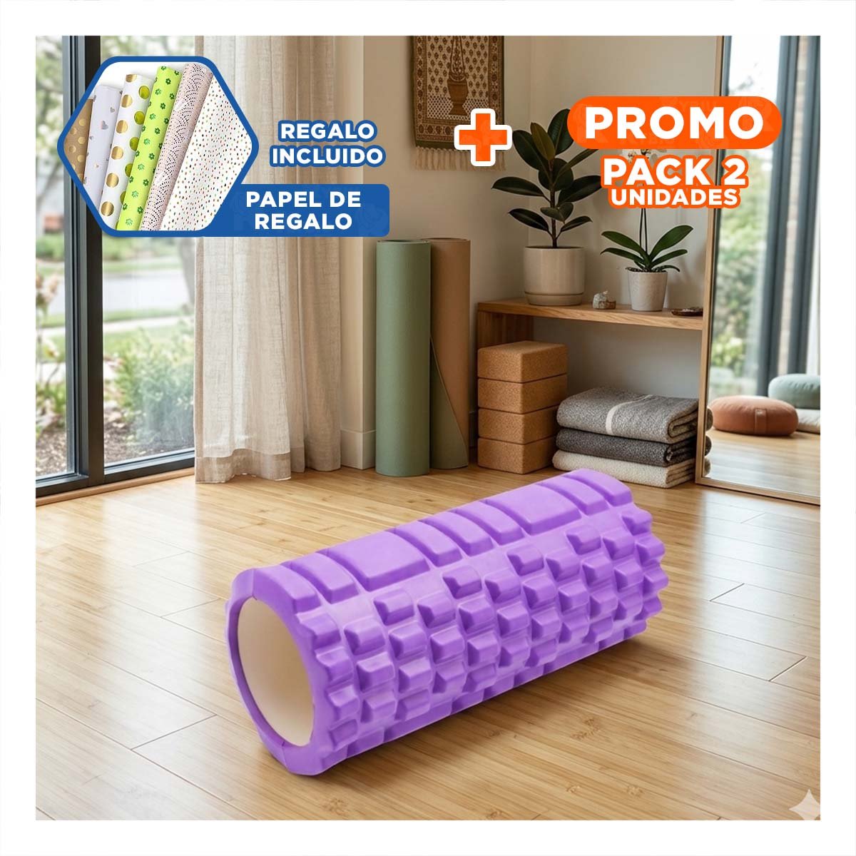PACK2 RODILLO ROLLER MORADO PARA MASAJES Y RELAJACION DE MUSCULOS CON USO DIARIO Y+PAPEL REGALO - 1