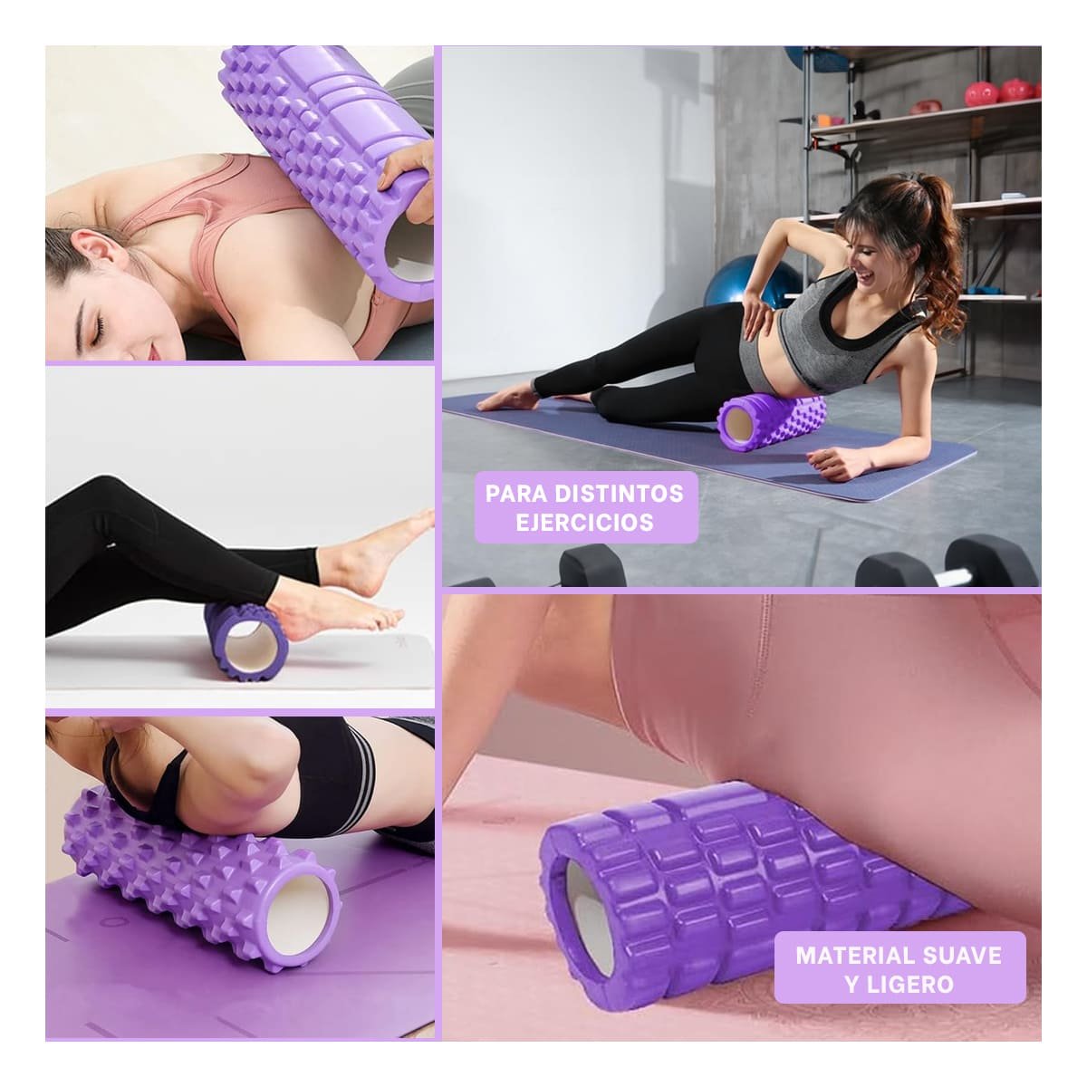 PACK2 RODILLO ROLLER MORADO PARA MASAJES Y RELAJACION DE MUSCULOS CON USO DIARIO Y+PAPEL REGALO - 3