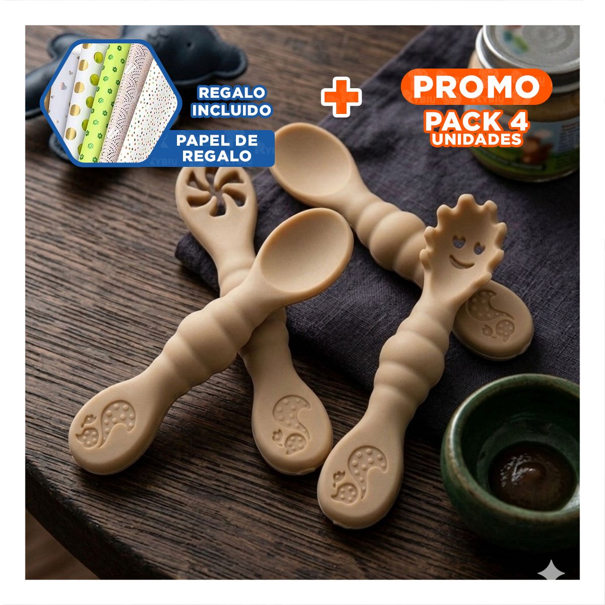 PACK4 KIT 3 PRE CUCHARAS RESISTENTE Y FUNCIONAL PARA USO DIARIO MELON Y+PAPEL REGALO - 1