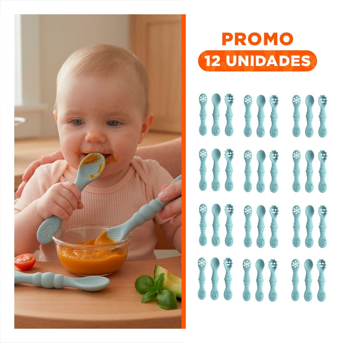 PACK12 PACK 3 PRE CUCHARAS FUNCIONAL PARA ALIMENTACION DIARIA COLOR CELESTE Y+REGALO STICKER - 1