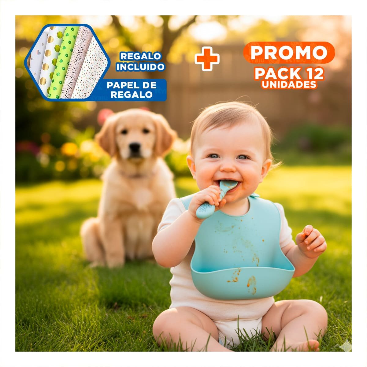 PACK12 KIT 3 PRE CUCHARAS PARA PRIMEROS YOGUIS DEL BEBE COMODO Y SEGURO CELESTE Y+PAPEL REGALO - 1