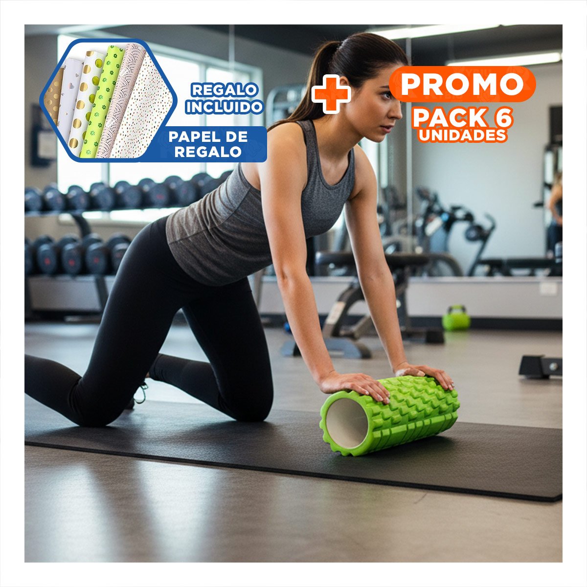 PACK6 CILINDRO ROLLER VERDE PARA ENTRENAMIENTO SEGURO Y RECUPERACION DE MUSCULOS Y+PAPEL REGALO - 1
