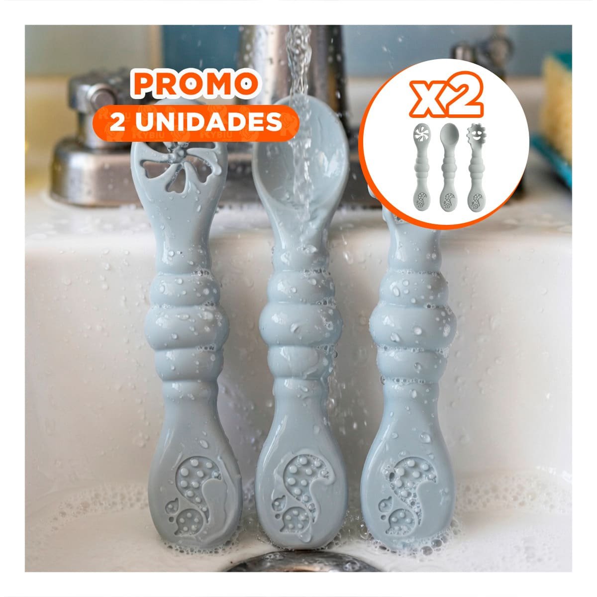 PACK2 COLECCION 3 PRE CUCHARAS PARA BEBE COMIDA PRACTICA COLOR PLOMO Y+REGALO STICKER - 1