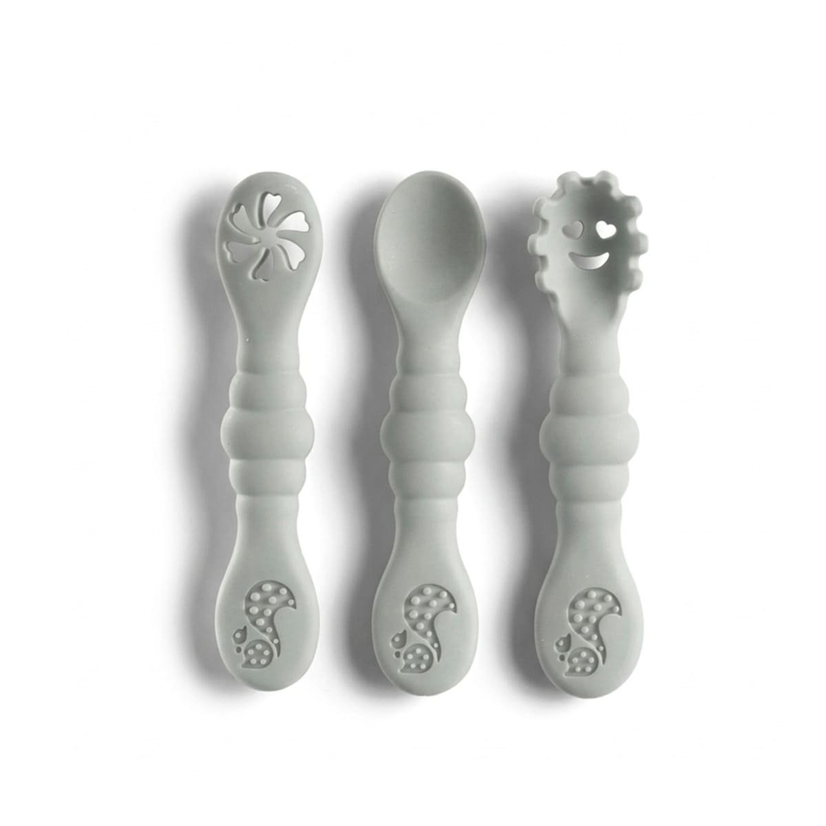 PACK2 COLECCION 3 PRE CUCHARAS PARA BEBE COMIDA PRACTICA COLOR PLOMO Y+REGALO STICKER - 2