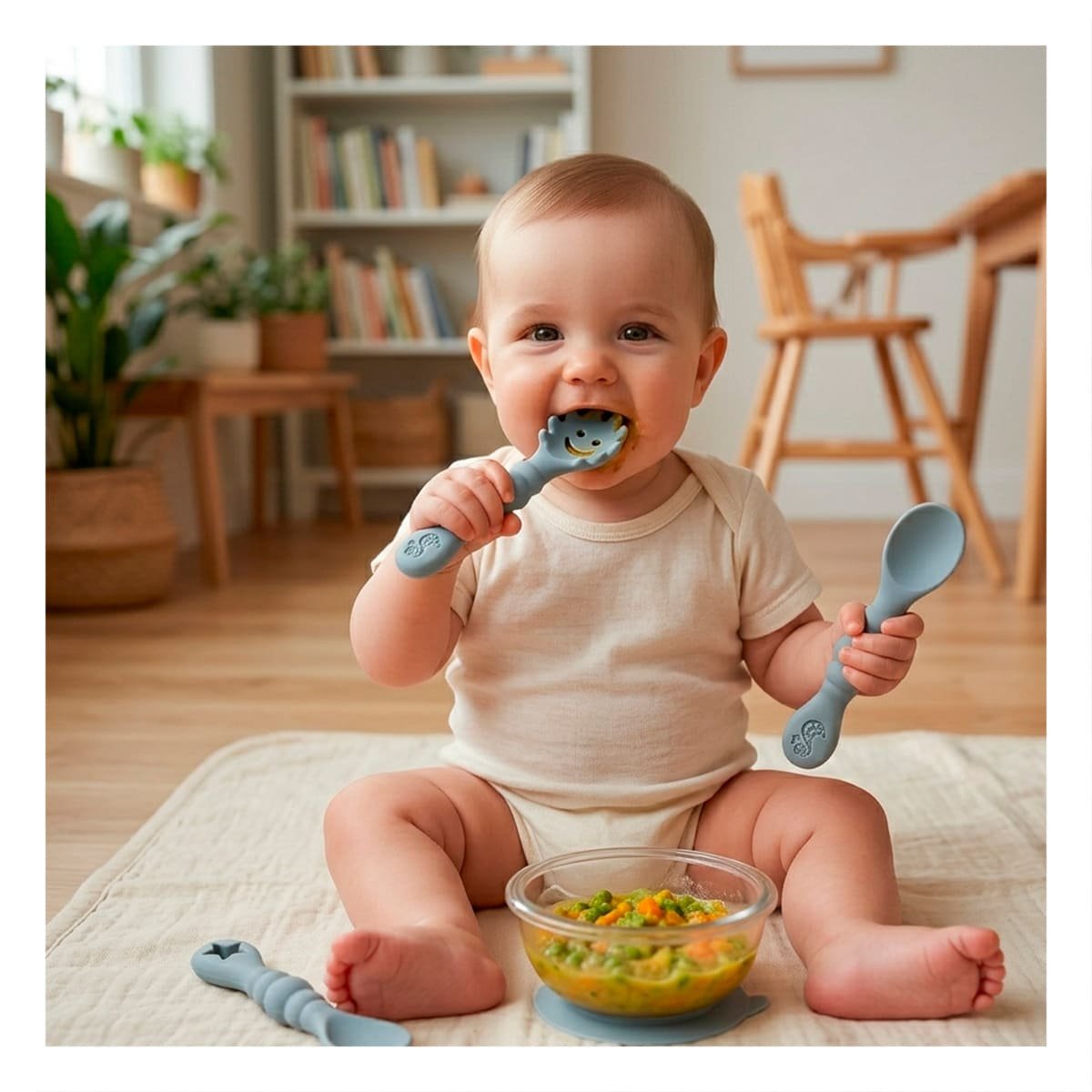 PACK2 COLECCION 3 PRE CUCHARAS PARA BEBE COMIDA PRACTICA COLOR PLOMO Y+REGALO STICKER - 3