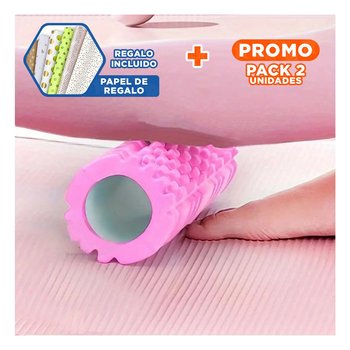 PACK2 RODILLO ROLLER ROSADO PARA MASAJES Y RELAJACION DE MUSCULOS CON USO DIARIO Y+PAPEL REGALO - 1