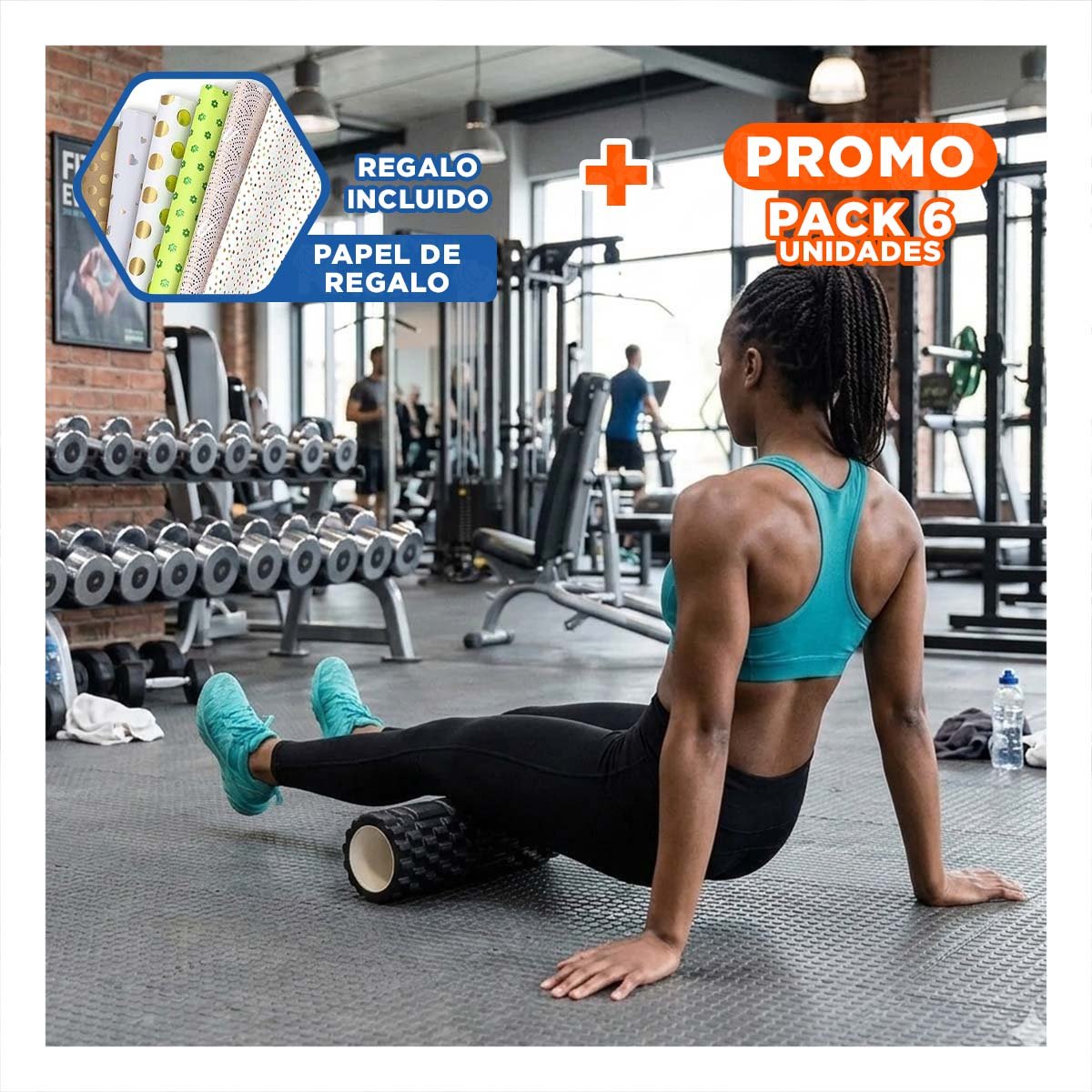 PACK6 CILINDRO FITNESS ROLLER NEGRO PARA LIBERAR TENSION Y RECUPERACION SEGURA Y+PAPEL REGALO - 1