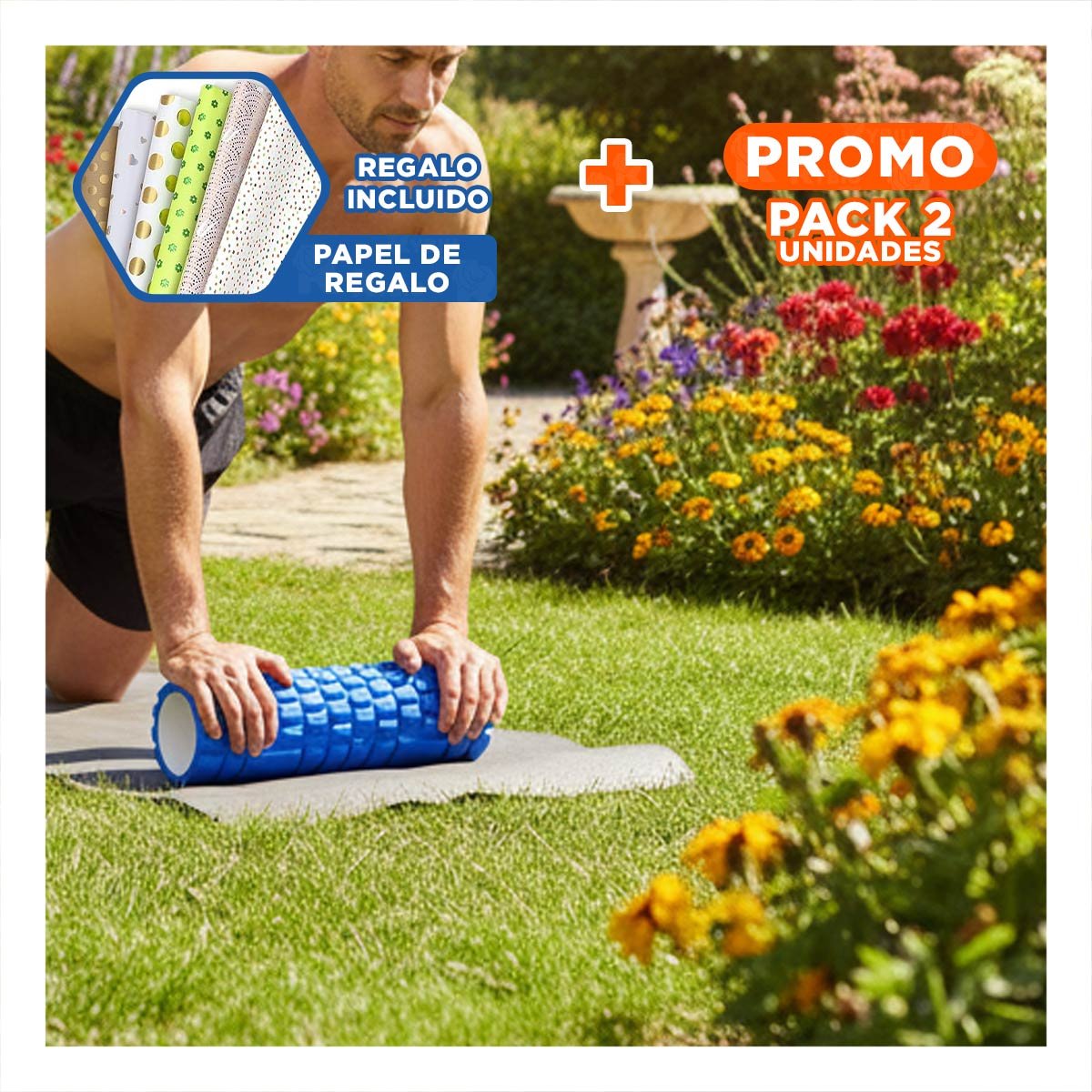 PACK2 RODILLO ROLLER CELESTE PARA MASAJES Y RELAJACION DE MUSCULOS Y+PAPEL REGALO - 1