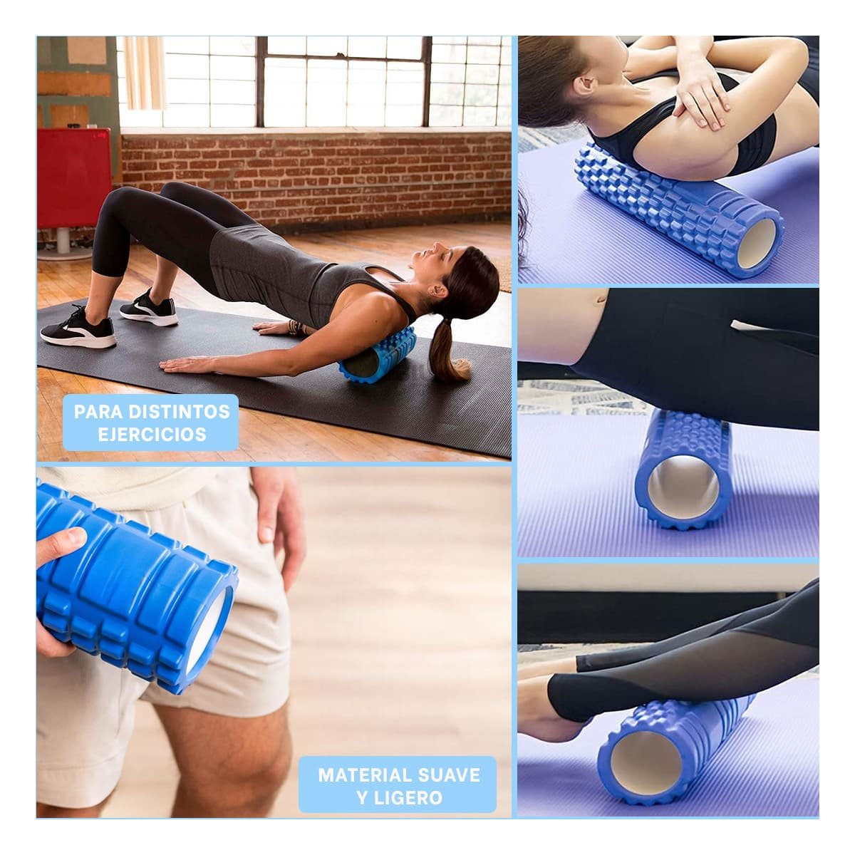 PACK2 RODILLO ROLLER CELESTE PARA MASAJES Y RELAJACION DE MUSCULOS Y+PAPEL REGALO - 3