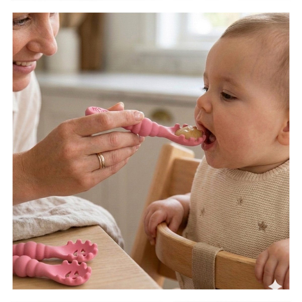 PACK 3 PRE CUCHARAS PARA BEBE PRACTICO Y RESISTENTE EN COMEDOR COLOR ROSADO Y+REGALO STICKER - 5