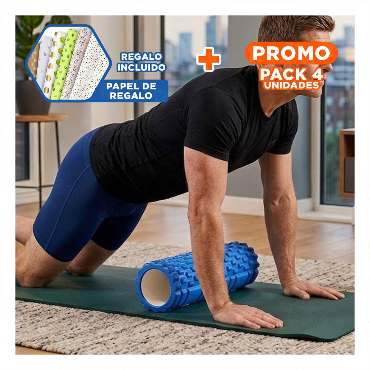 PACK4 CILINDRO ROLLER CELESTE PARA ACTIVIDAD FISICA Y RELAJACION MUSCULAR Y+PAPEL REGALO - 1