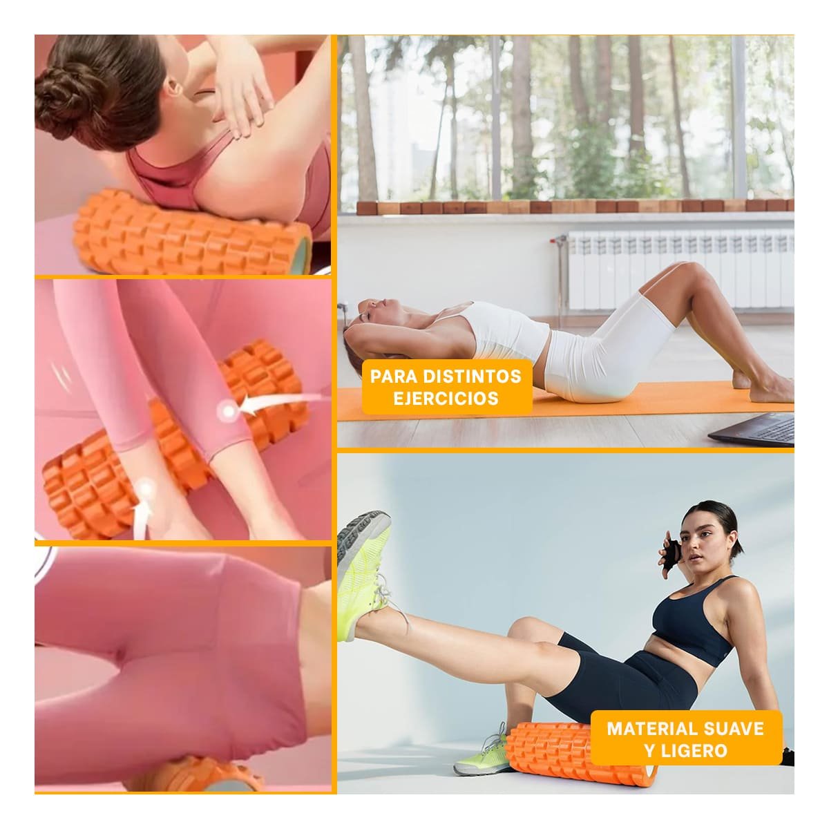 CILINDRO ROLLER NARANJA PARA ACTIVIDAD FISICA Y LIBERAR TENSION DE FORMA SEGURA Y+LIGAS REGALO - 5