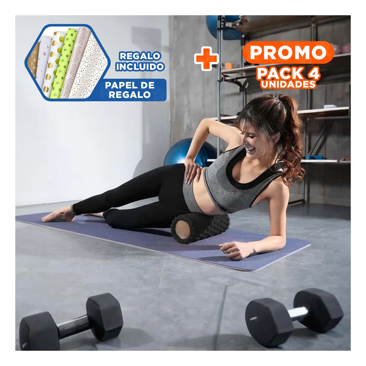 PACK4 CILINDRO ROLLER NEGRO PARA ENTRENAMIENTO SEGURO Y RECUPERACION DE MUSCULOS Y+PAPEL REGALO - 1