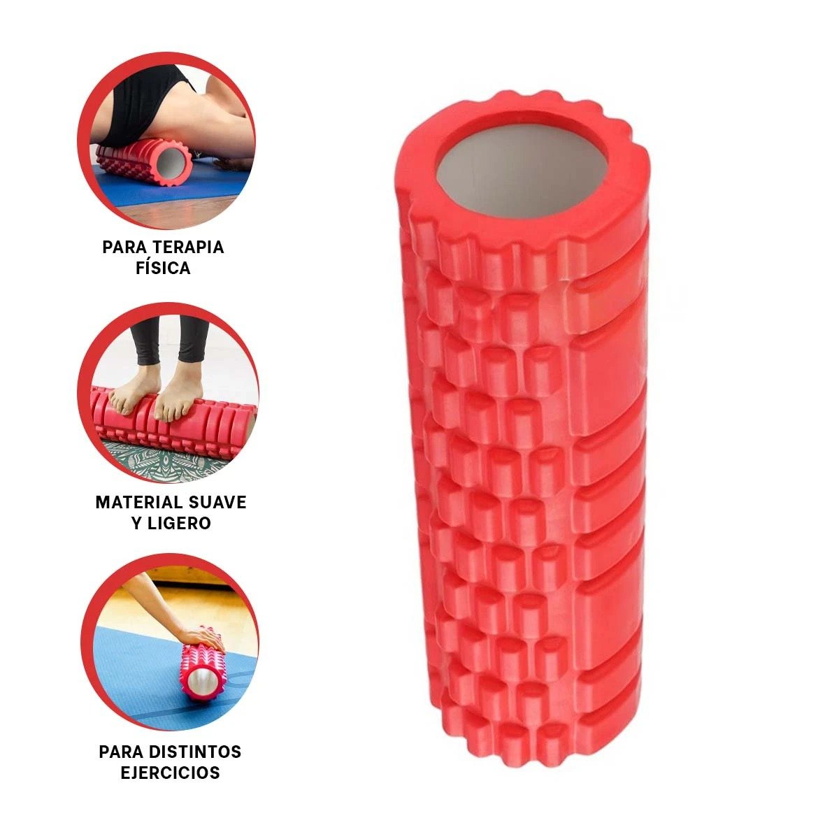 RODILLO ROLLER ROJO PARA ESTIRAMIENTOS Y RECUPERACION DE MUSCULOS DESGASTADOS - 3